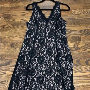 Loft black lace over nude lining dress